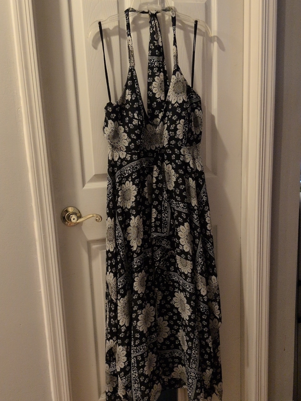 Black And Cream Halter Midi Dress